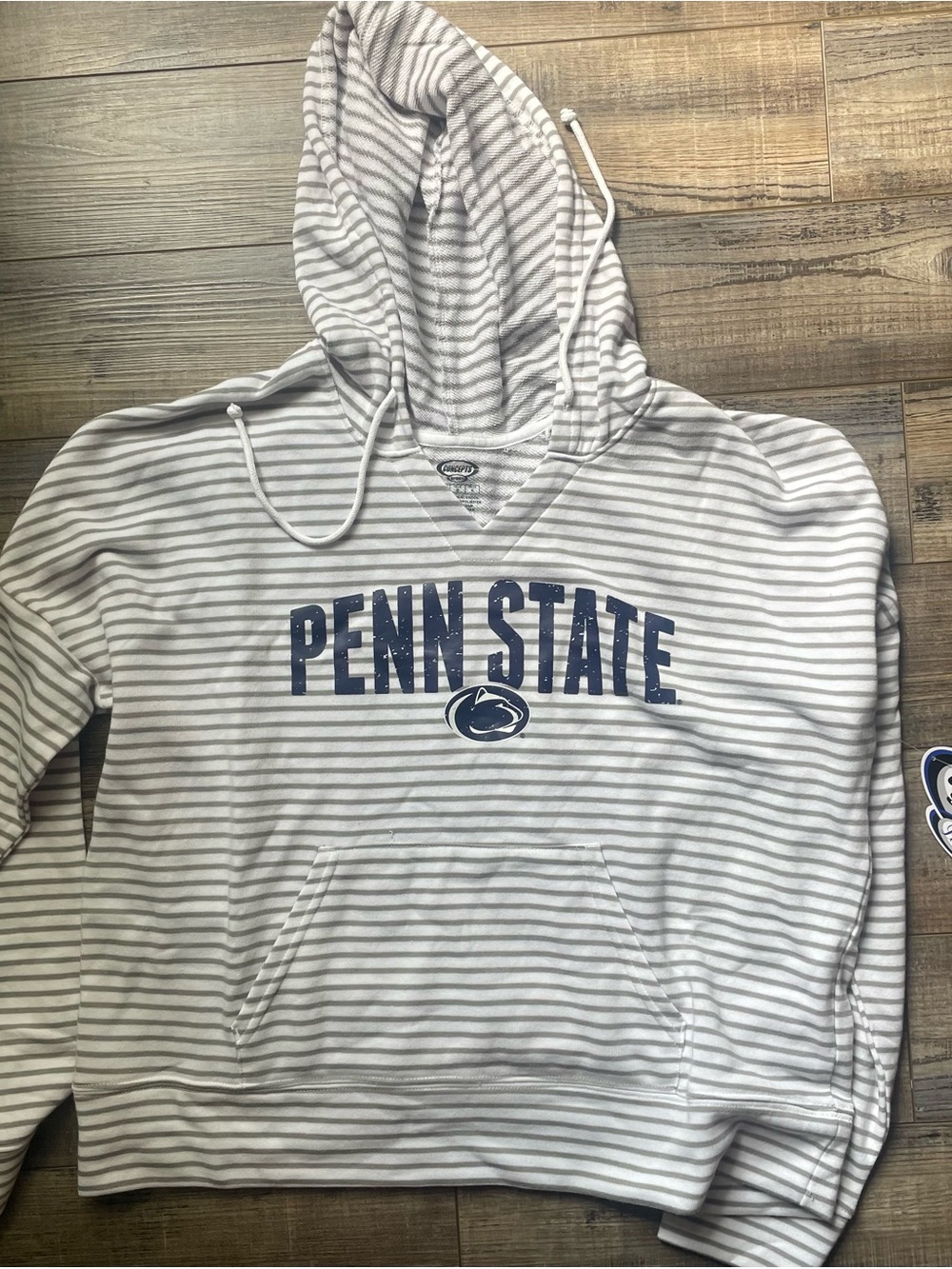 Penn State Striped Hooded Long Sleeved Shirt  in White & Navy
